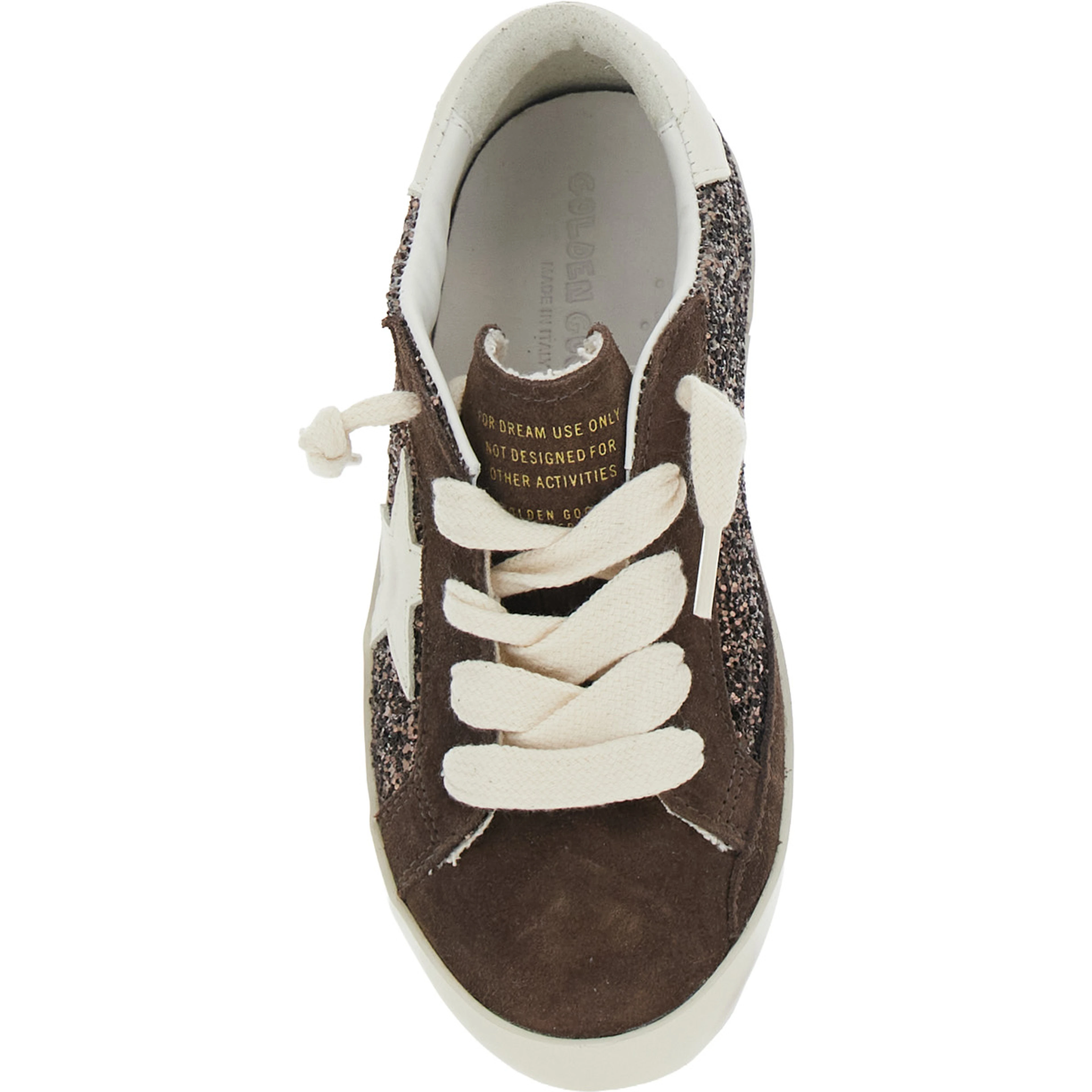 Superstar Brown Low Top Sneakers with Star Patch on the Side and All-Over Glitter in Leather Girl