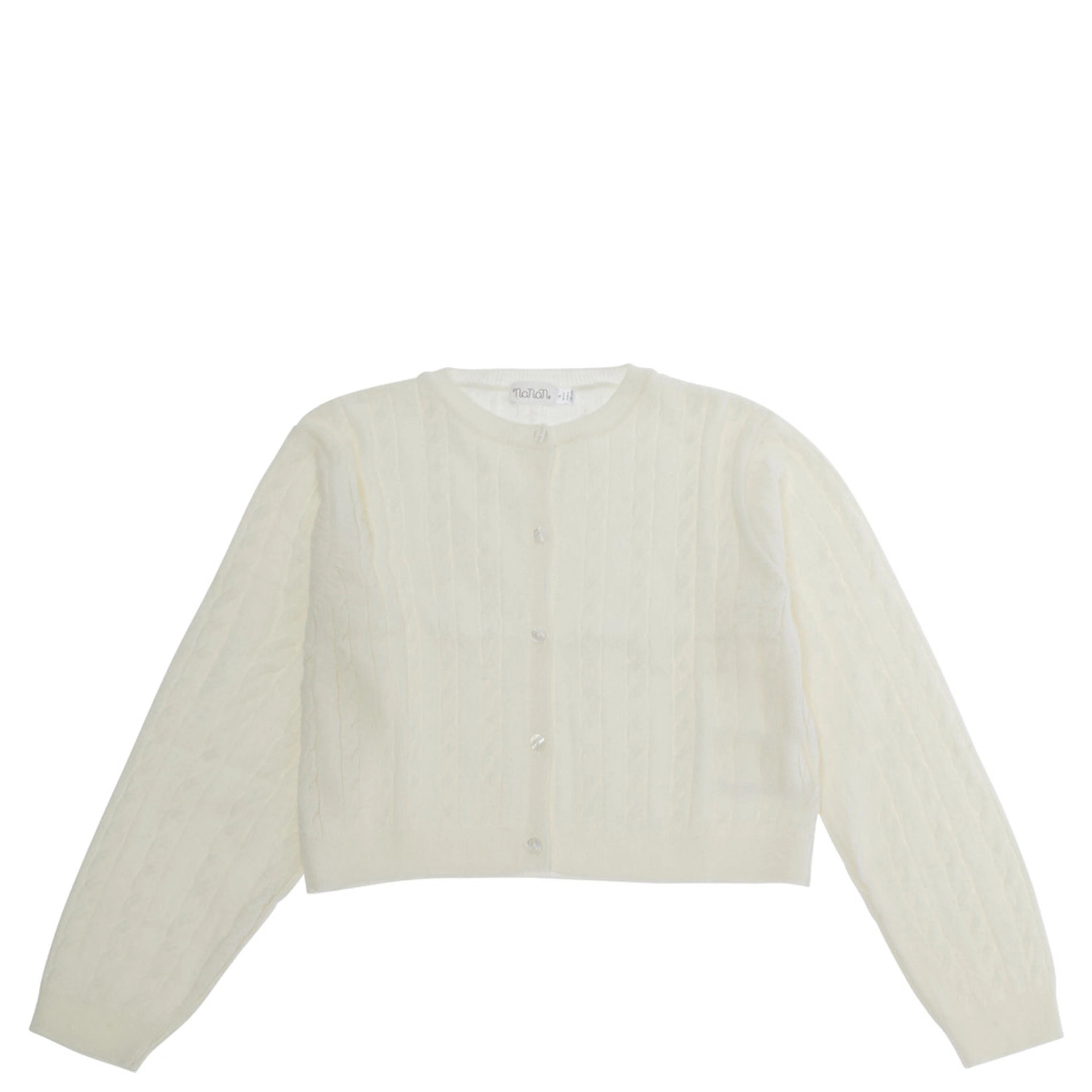 White Crew neck cardigan with cable knit in Blend viscose Girl