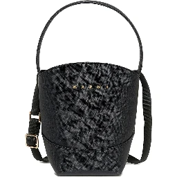 Crossbody bag with floral details in black polyester unisex