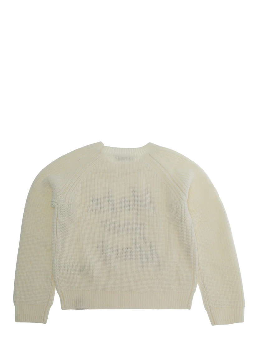 Sweater with round neck and long sleeves in wool and acrylic white for Girl