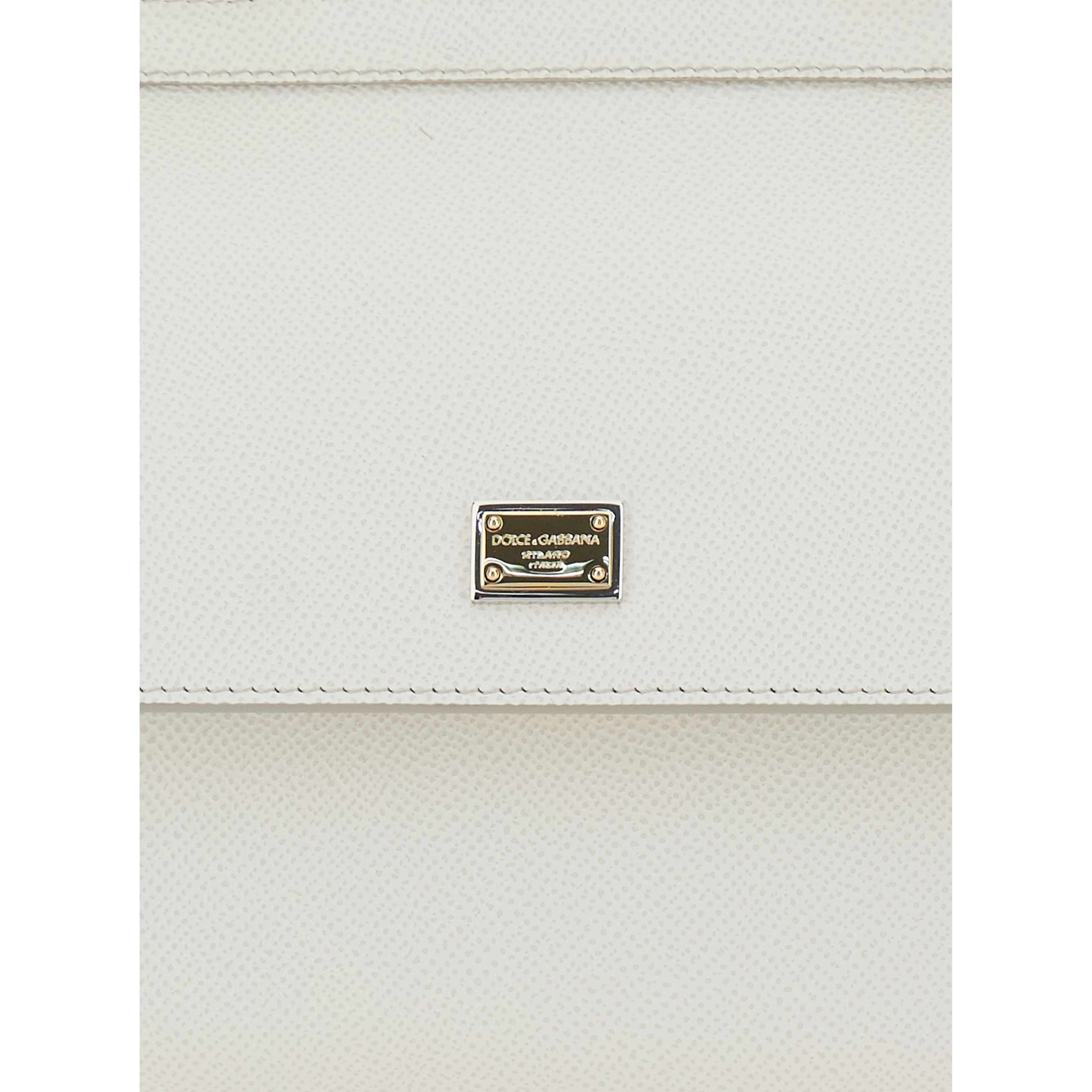 Handbag Sicily Piccola with Adjustable and Removable Shoulder Strap and Logo Plate on Front in Grained White Leather for Women