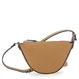 Melon Beige crossbody bag with Half-Moon Silhouette and Logo Lettering on the Front in Grained Leather for Men