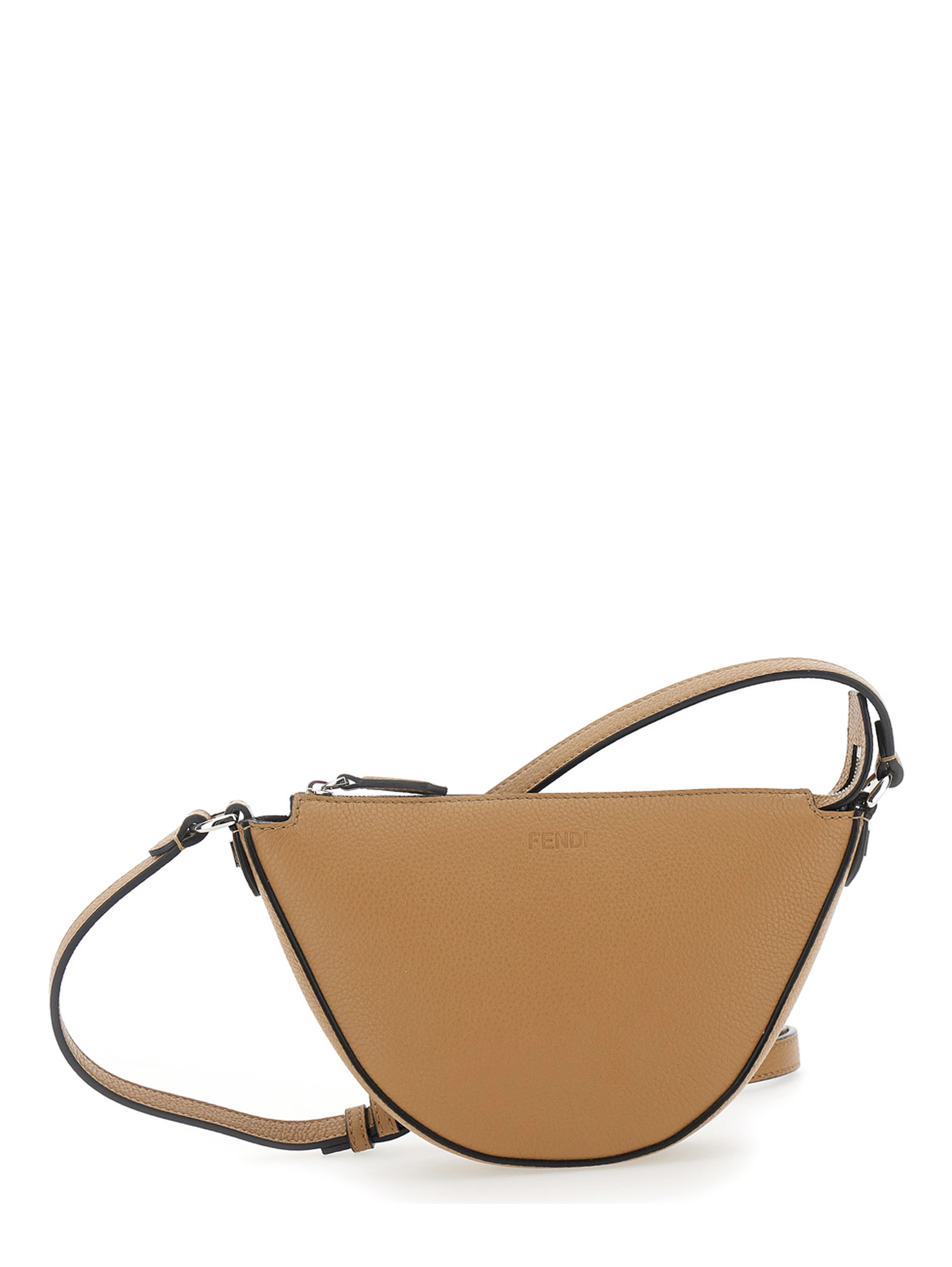 Melon Beige crossbody bag with Half-Moon Silhouette and Logo Lettering on the Front in Grained Leather for Men