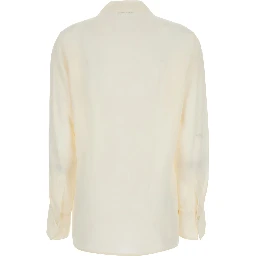 white Blouse with V-neck and long sleeves in silk for women