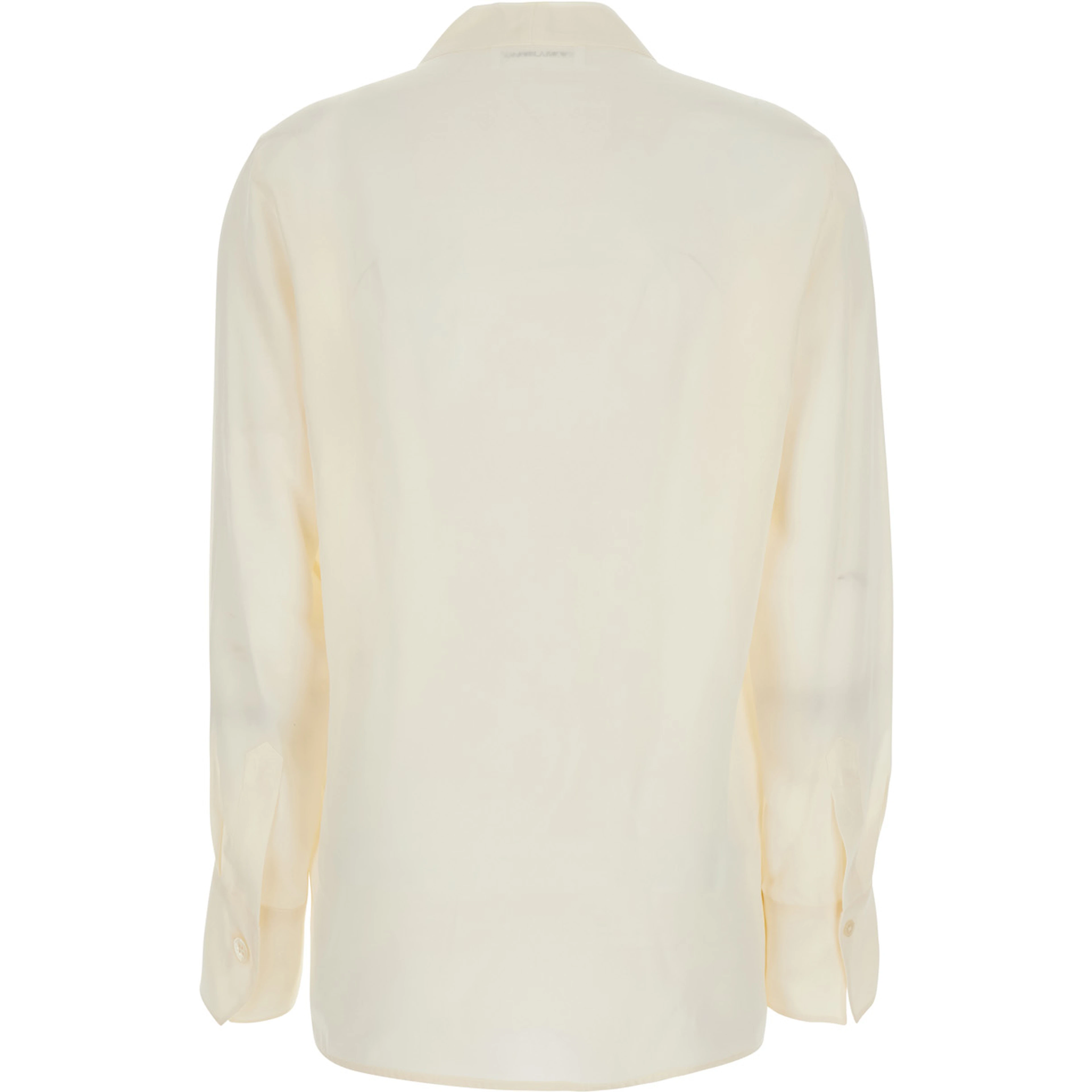 white Blouse with V-neck and long sleeves in silk for women