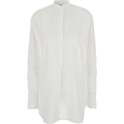 White Shirt with Stand-up Collar in Cotton for Women