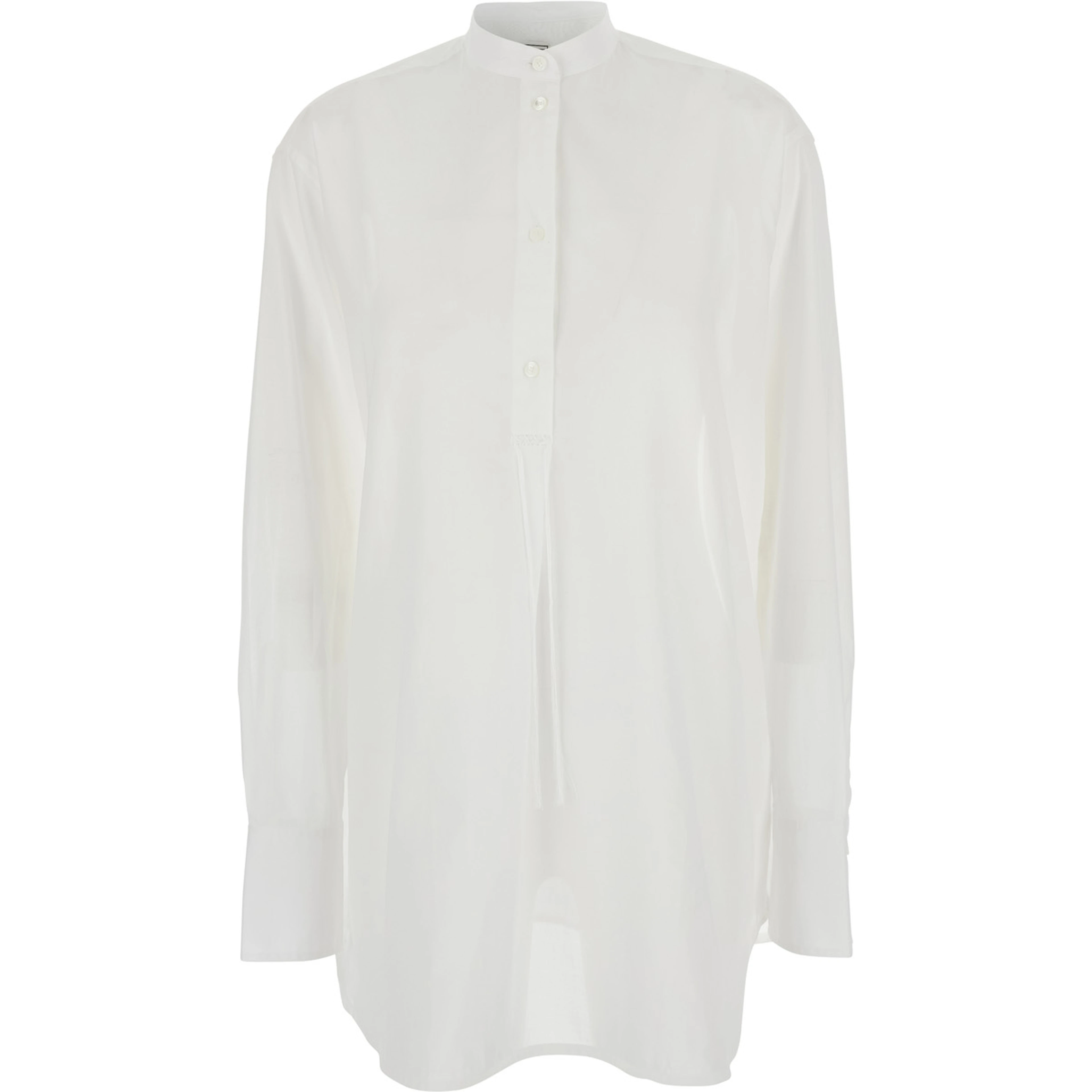 White Shirt with Stand-up Collar in Cotton for Women