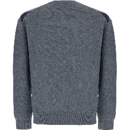 UNISEX ARGYLE CREW NECK SWEATER with round neckline and long sleeves in Grey Wool Unisex
