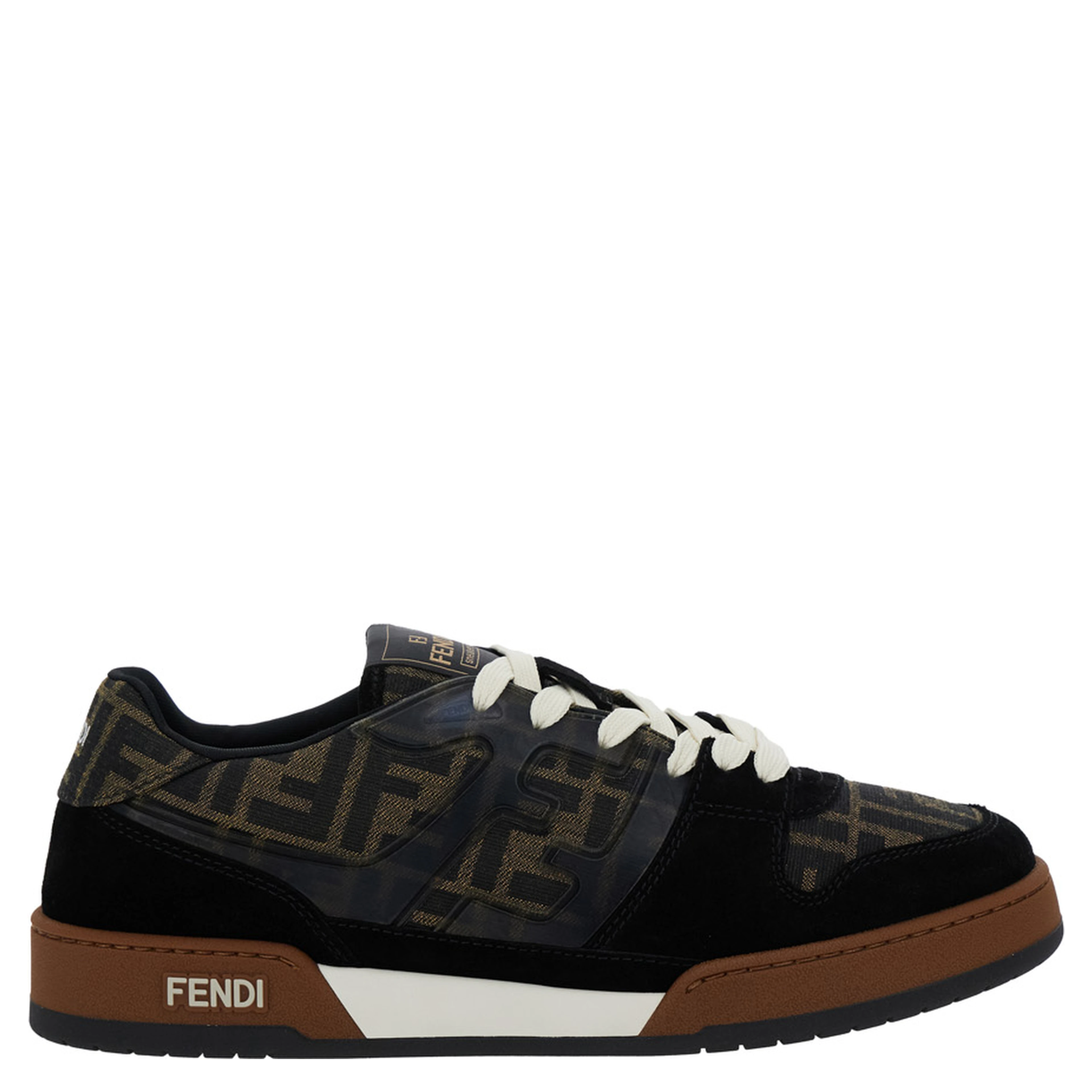 Sneaker Match with Logo Patch on the Tongue and FF All-Over Motif in Brown Leather for Men