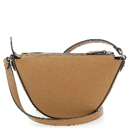 Melon Beige crossbody bag with Half-Moon Silhouette and Logo Lettering on the Front in Grained Leather for Men