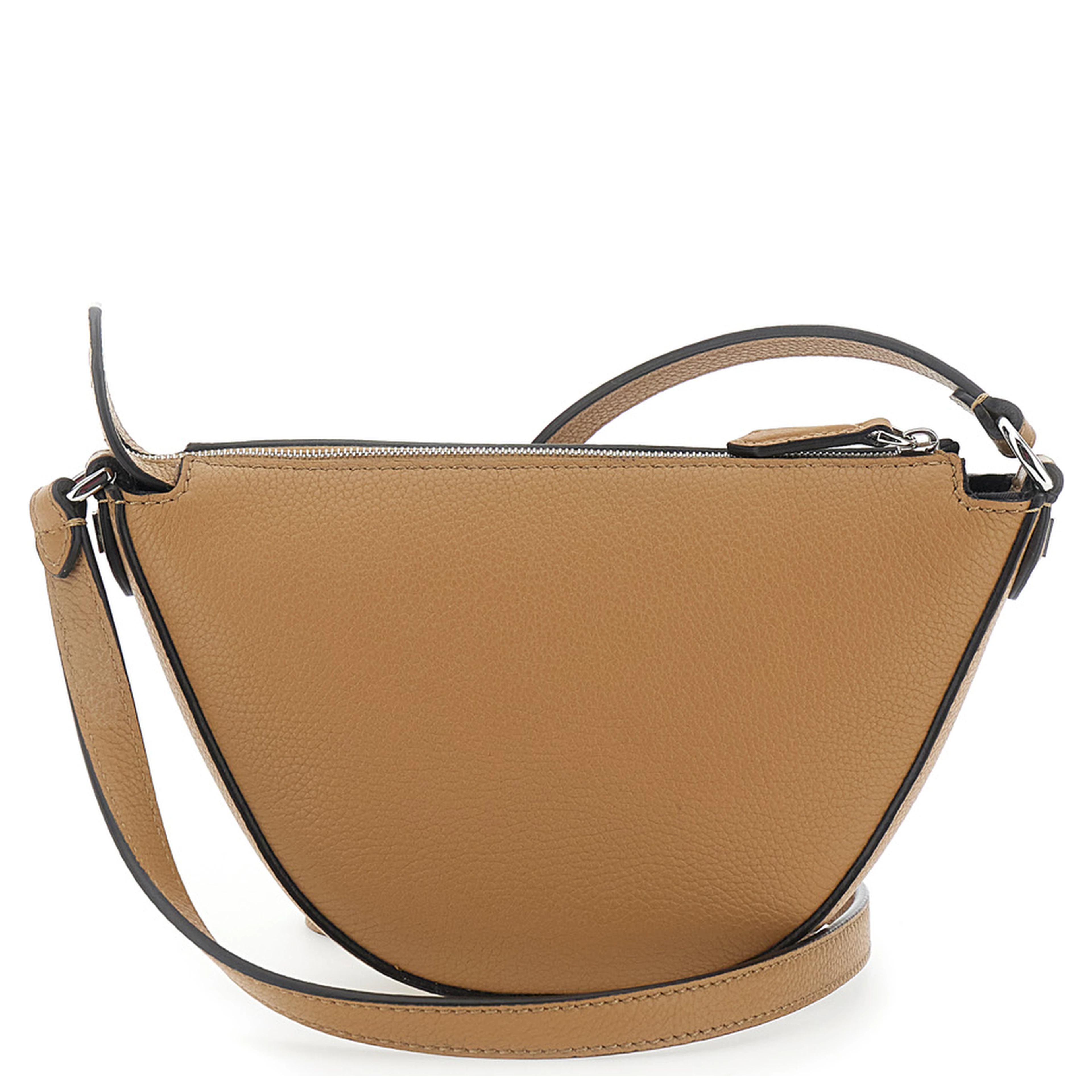 Melon Beige crossbody bag with Half-Moon Silhouette and Logo Lettering on the Front in Grained Leather for Men