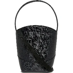 Crossbody bag with floral details in black polyester unisex