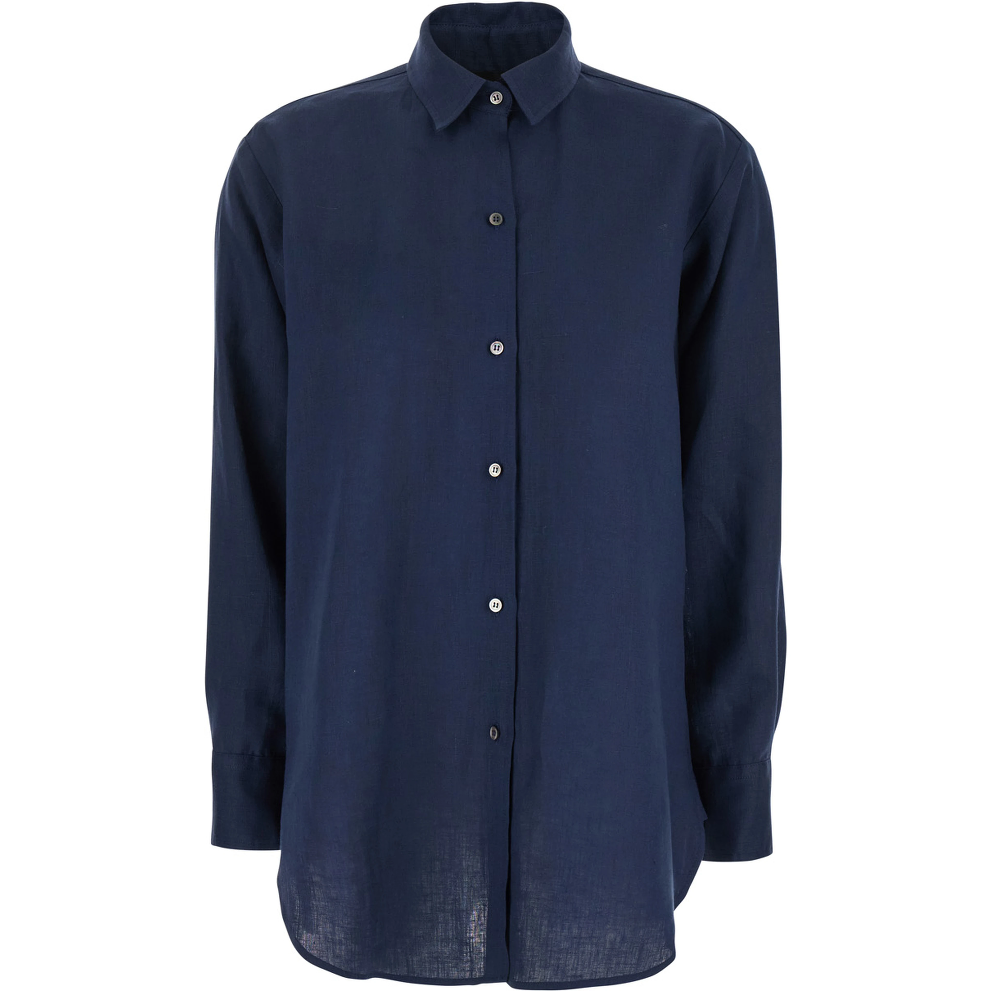 Blue Shirt with Classic Collar and Long Sleeves in Linen for Women