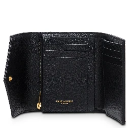 Wallet Grain de Poudre Black with Cassandre Logo in Black Leather Woman