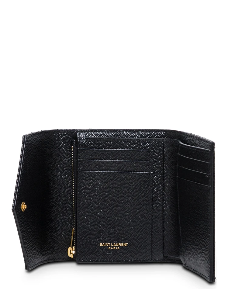 Wallet Grain de Poudre Black with Cassandre Logo in Black Leather Woman
