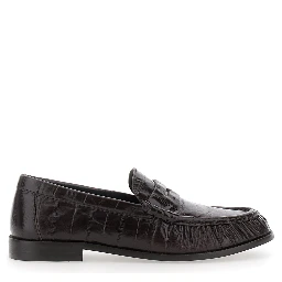 Stallone black loafer with ruched toe in croc-effect leather for women