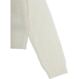 White Crew neck cardigan with cable knit in Blend viscose Girl