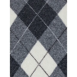 UNISEX ARGYLE CREW NECK SWEATER with round neckline and long sleeves in Grey Wool Unisex