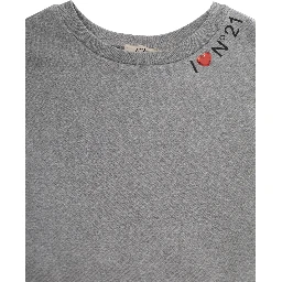 Gray Crewneck Sweatshirt with Logo Lettering on the Front in Cotton Girl