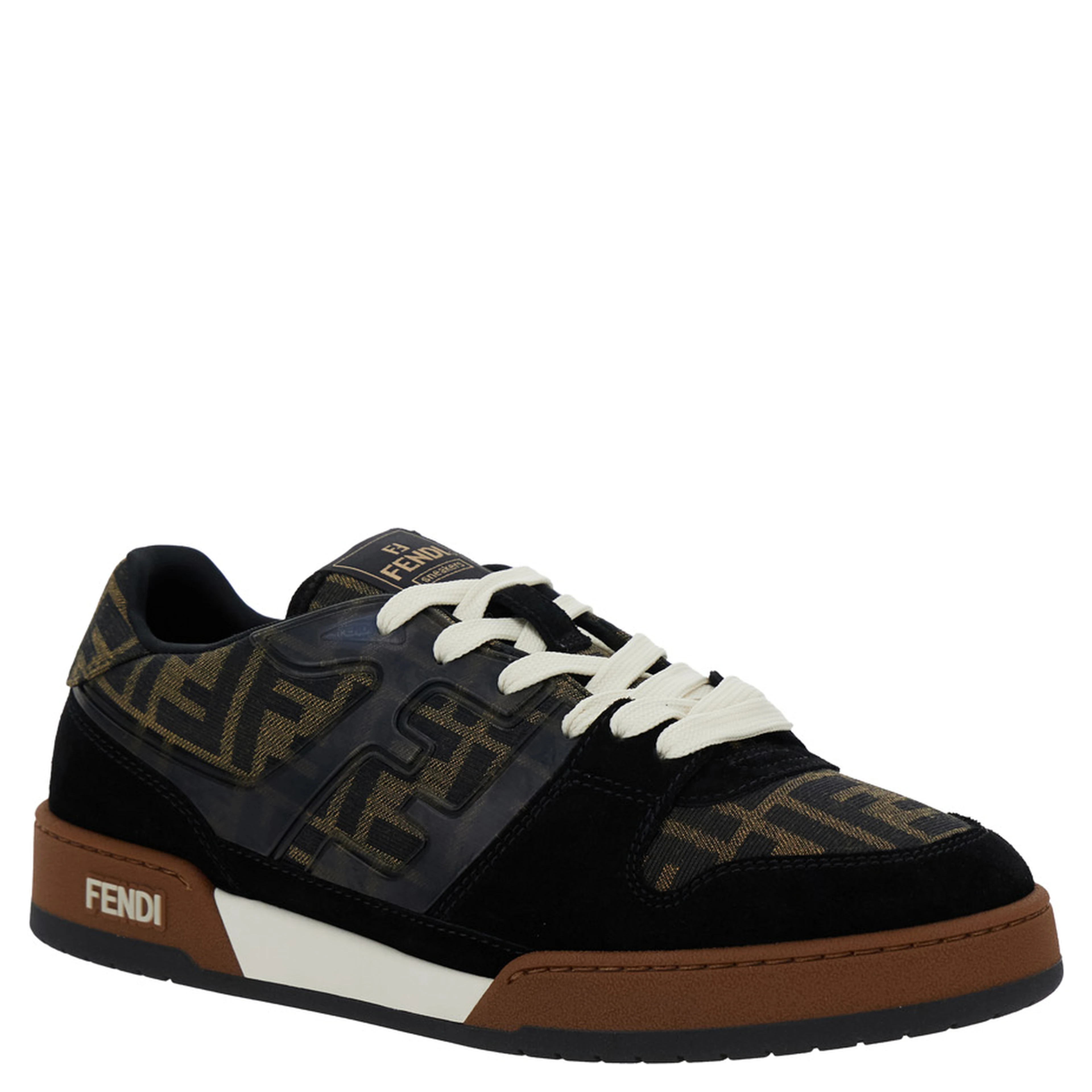 Sneaker Match with Logo Patch on the Tongue and FF All-Over Motif in Brown Leather for Men