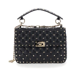 Spike Medium black Crossbody bag with all-over applied Rockstud in leather for women