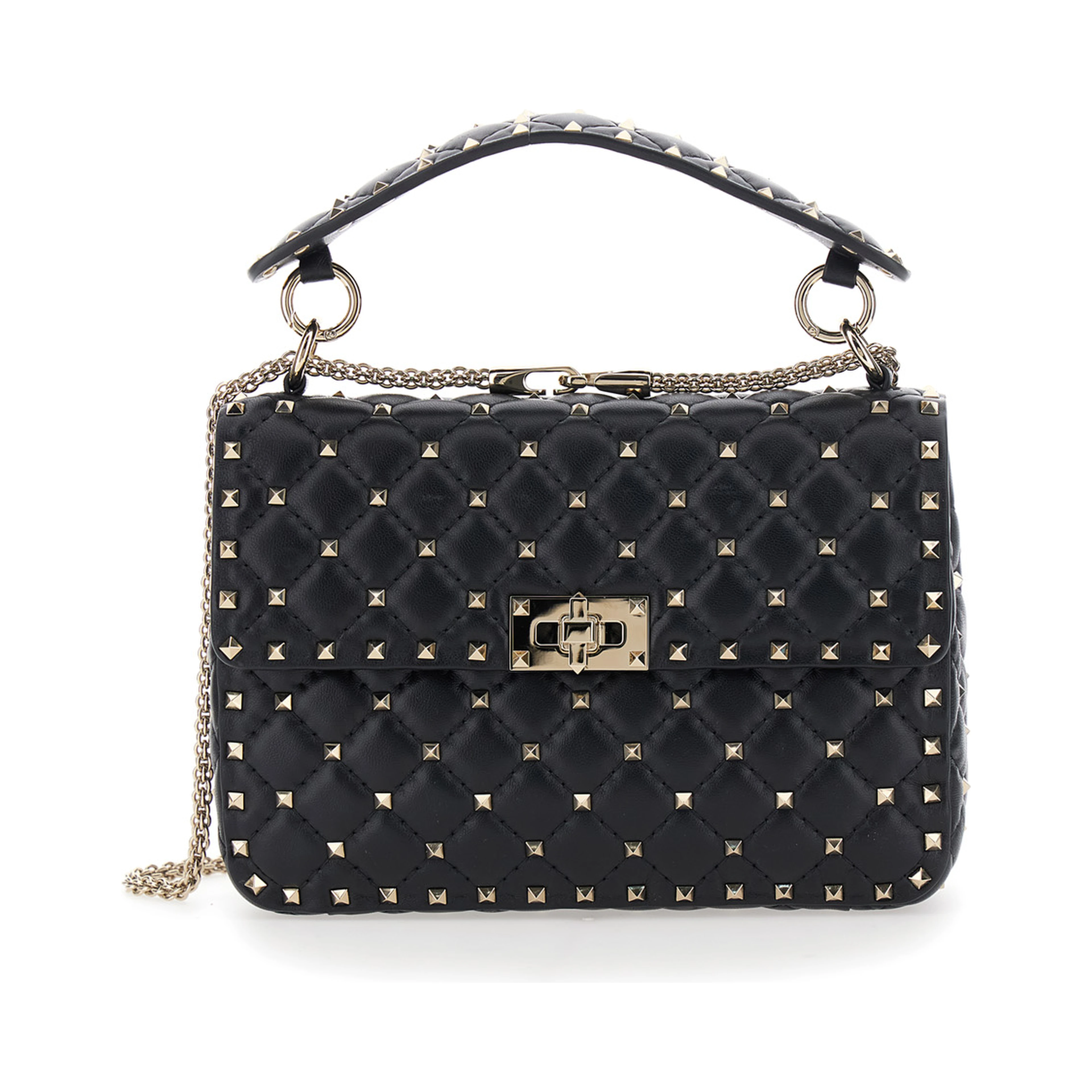 Spike Medium black Crossbody bag with all-over applied Rockstud in leather for women