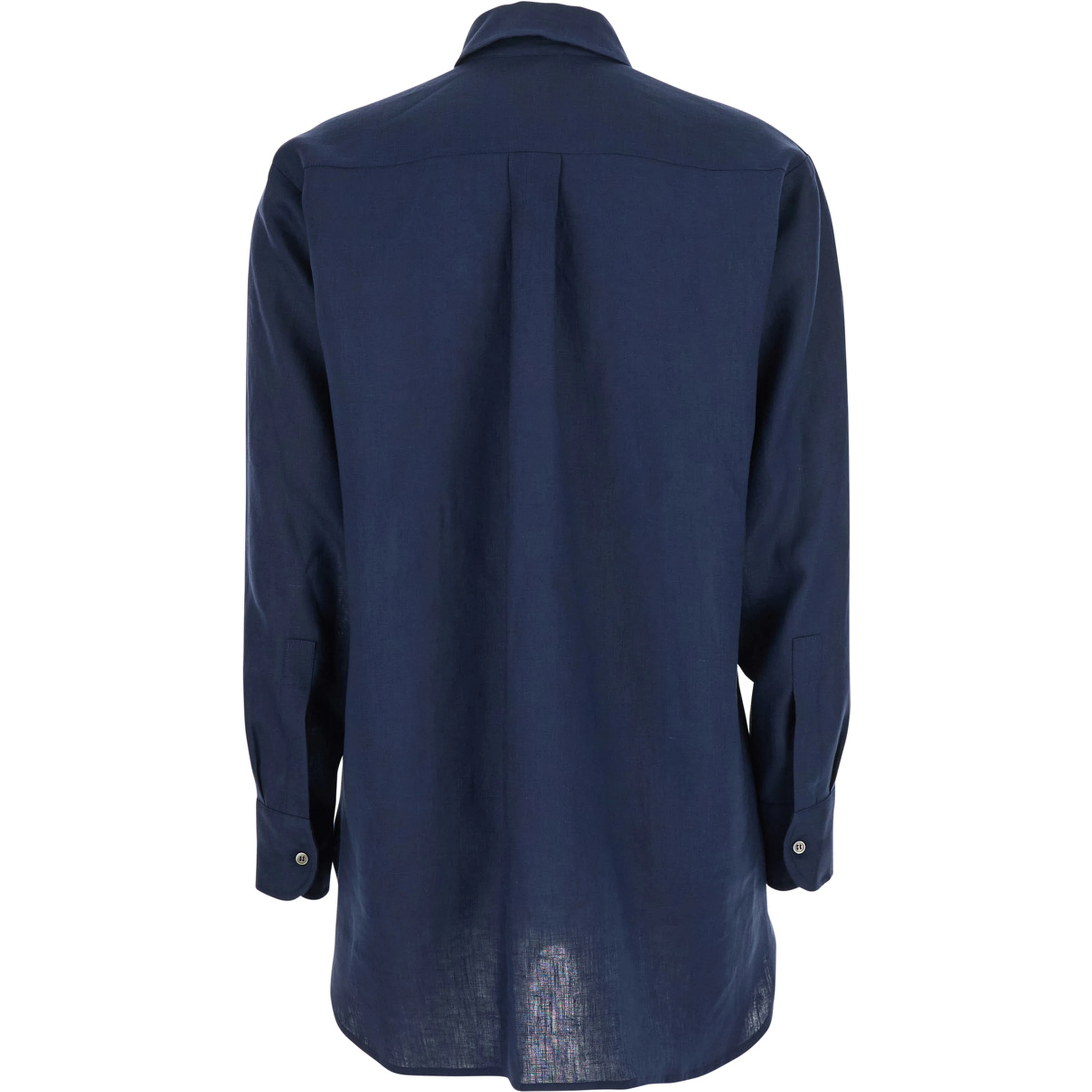 Blue Shirt with Classic Collar and Long Sleeves in Linen for Women