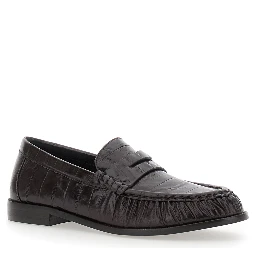 Stallone black loafer with ruched toe in croc-effect leather for women