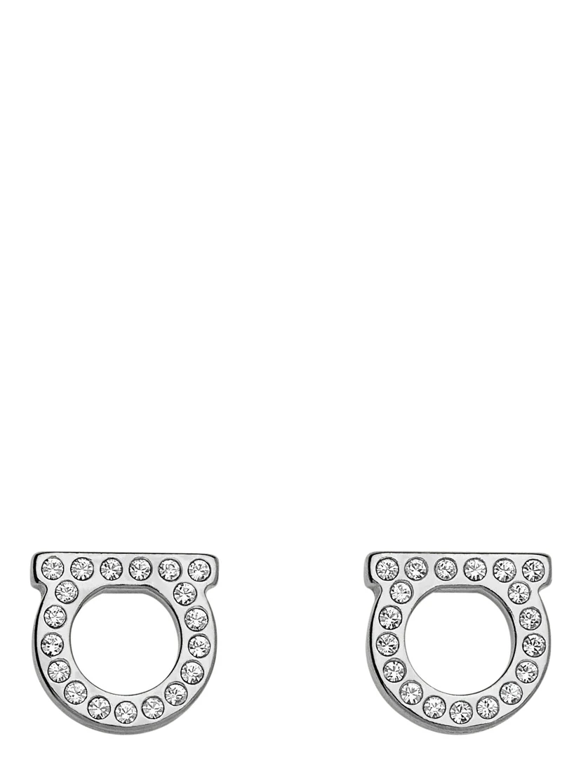 silver-colored Earrings with Gancini design and butterfly clasp in brass for women