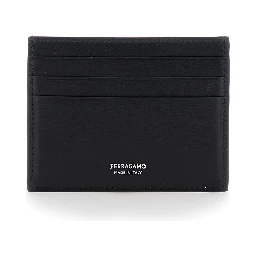 Card holder Florence with logo lettering on the front in black leather for men