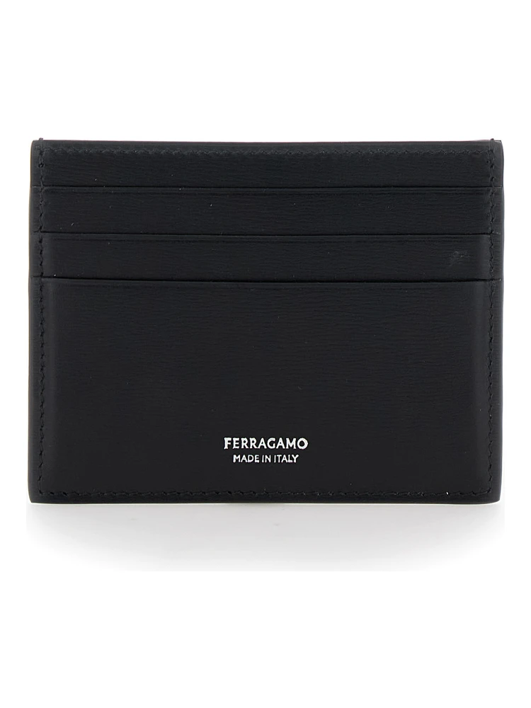 Card holder Florence with logo lettering on the front in black leather for men