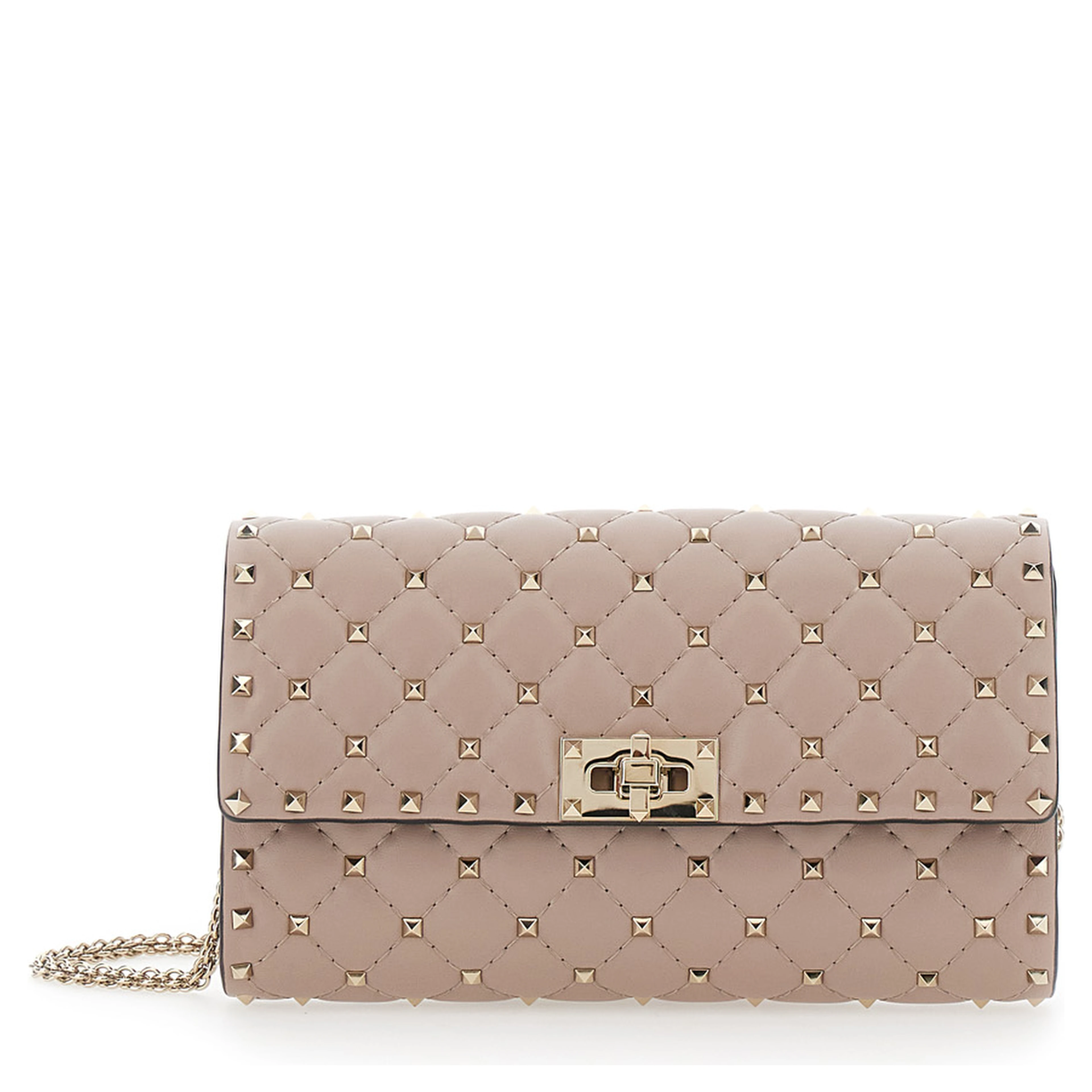 Pink Crossbody bag with Chain Strap and Rockstud All-Over in Leather for Women