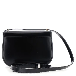Black Crossbody bag with Adjustable Strap and Gancini Plaque on Front in Leather for Women