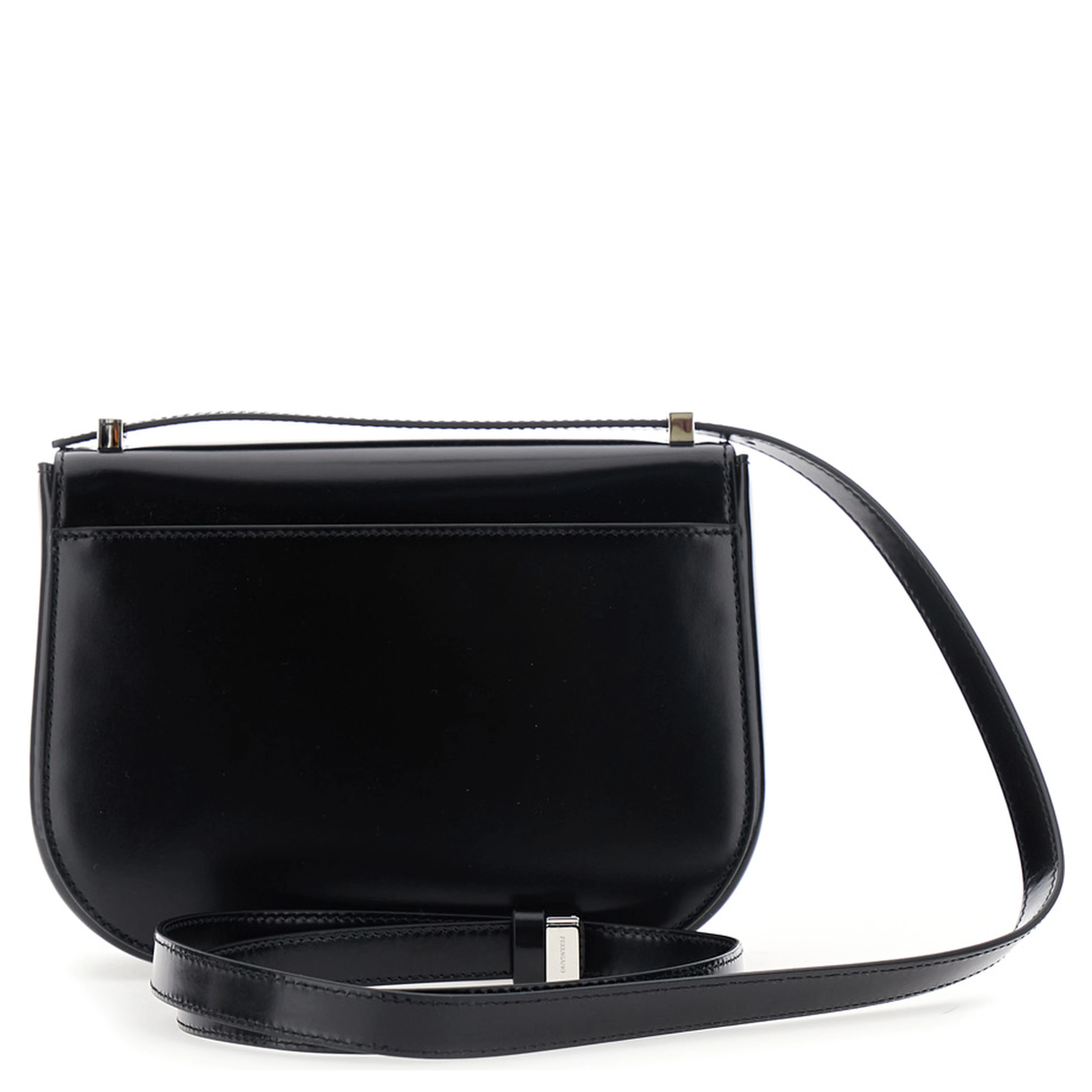 Black Crossbody bag with Adjustable Strap and Gancini Plaque on Front in Leather for Women