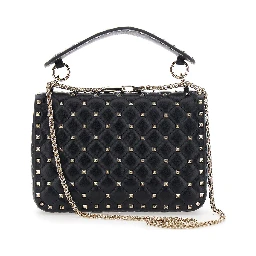 Spike Medium black Crossbody bag with all-over applied Rockstud in leather for women