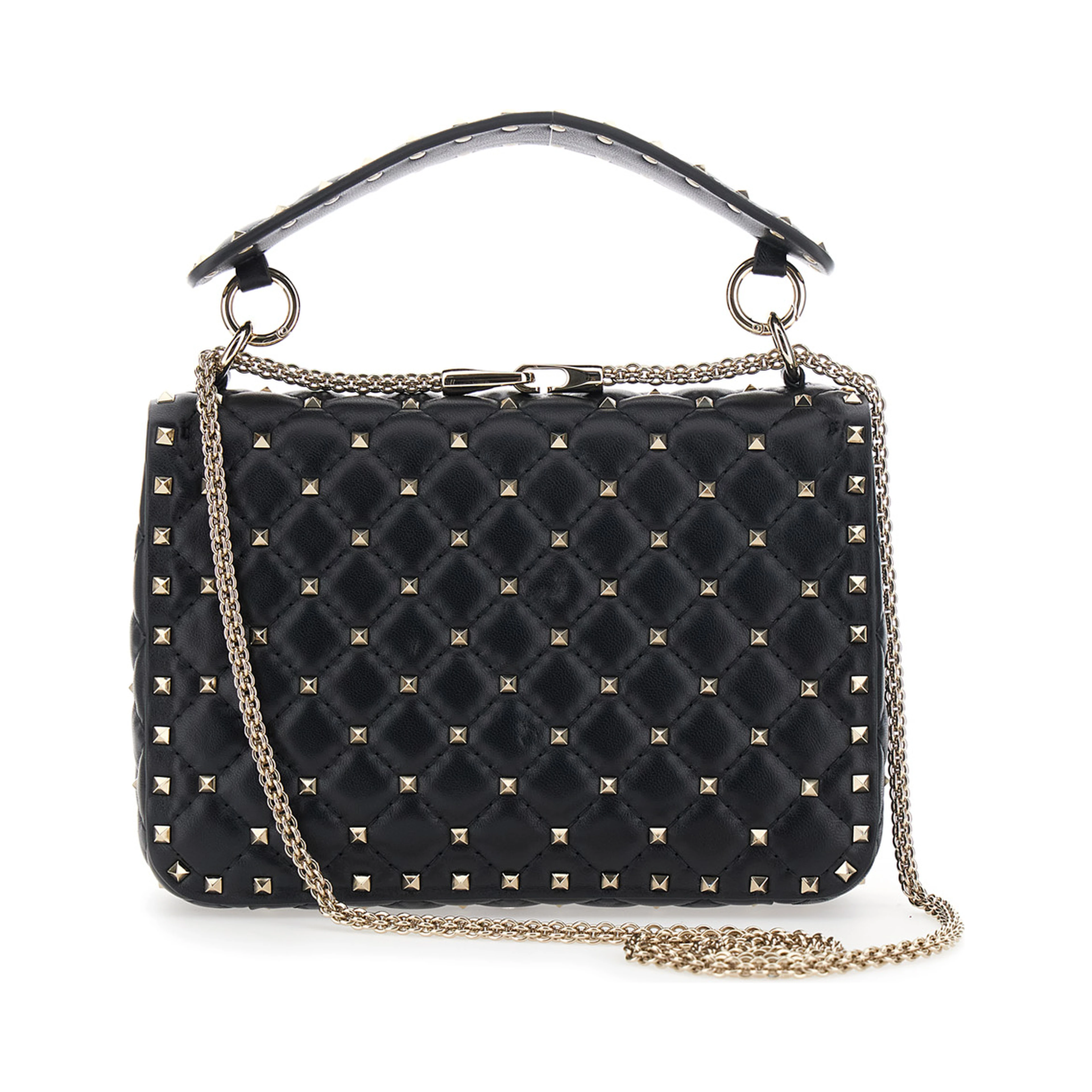 Spike Medium black Crossbody bag with all-over applied Rockstud in leather for women