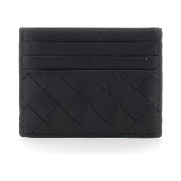 Card holder with Intreccio Motif in Black Leather for Men