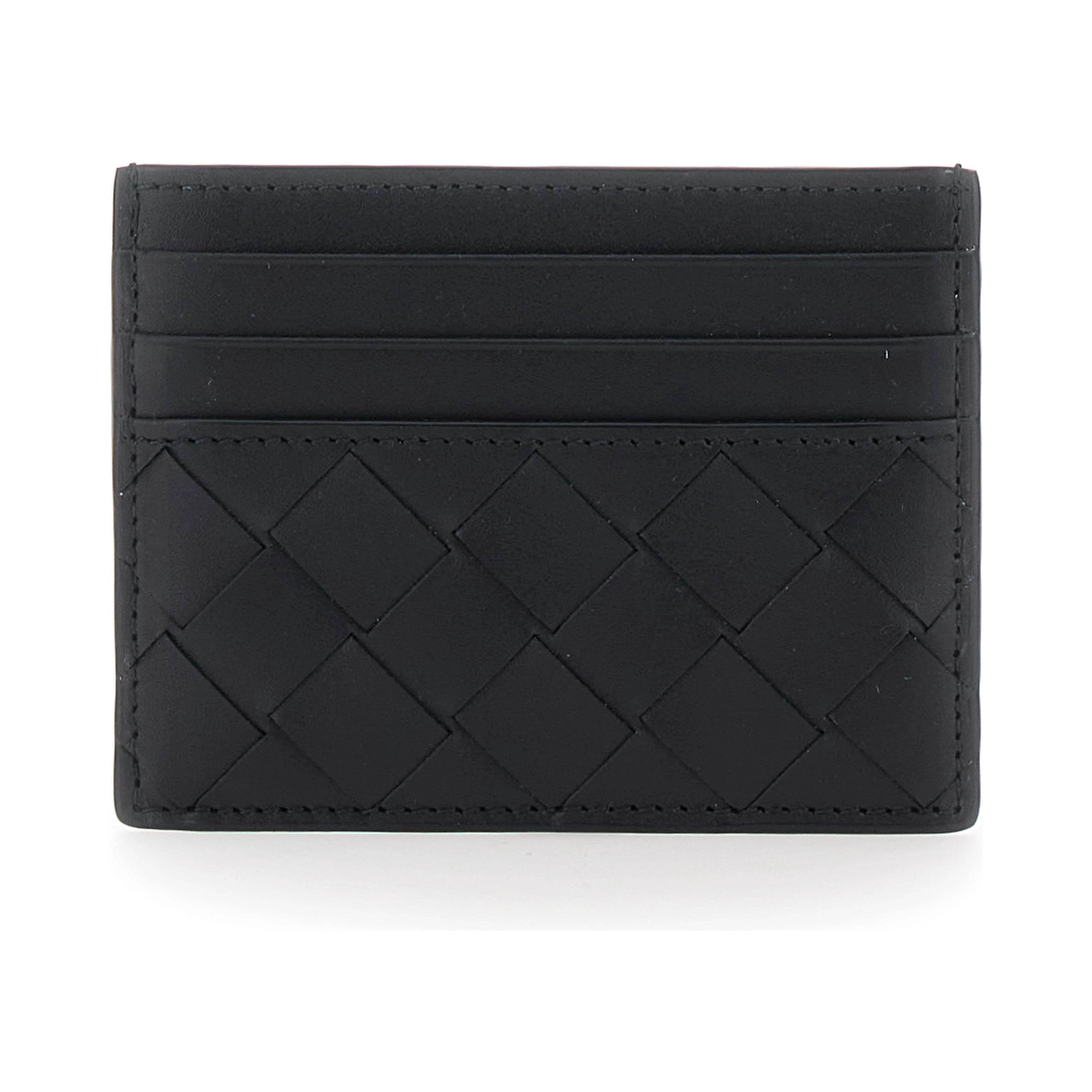 Card holder with Intreccio Motif in Black Leather for Men
