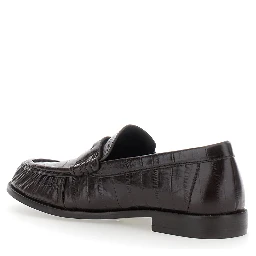 Stallone black loafer with ruched toe in croc-effect leather for women