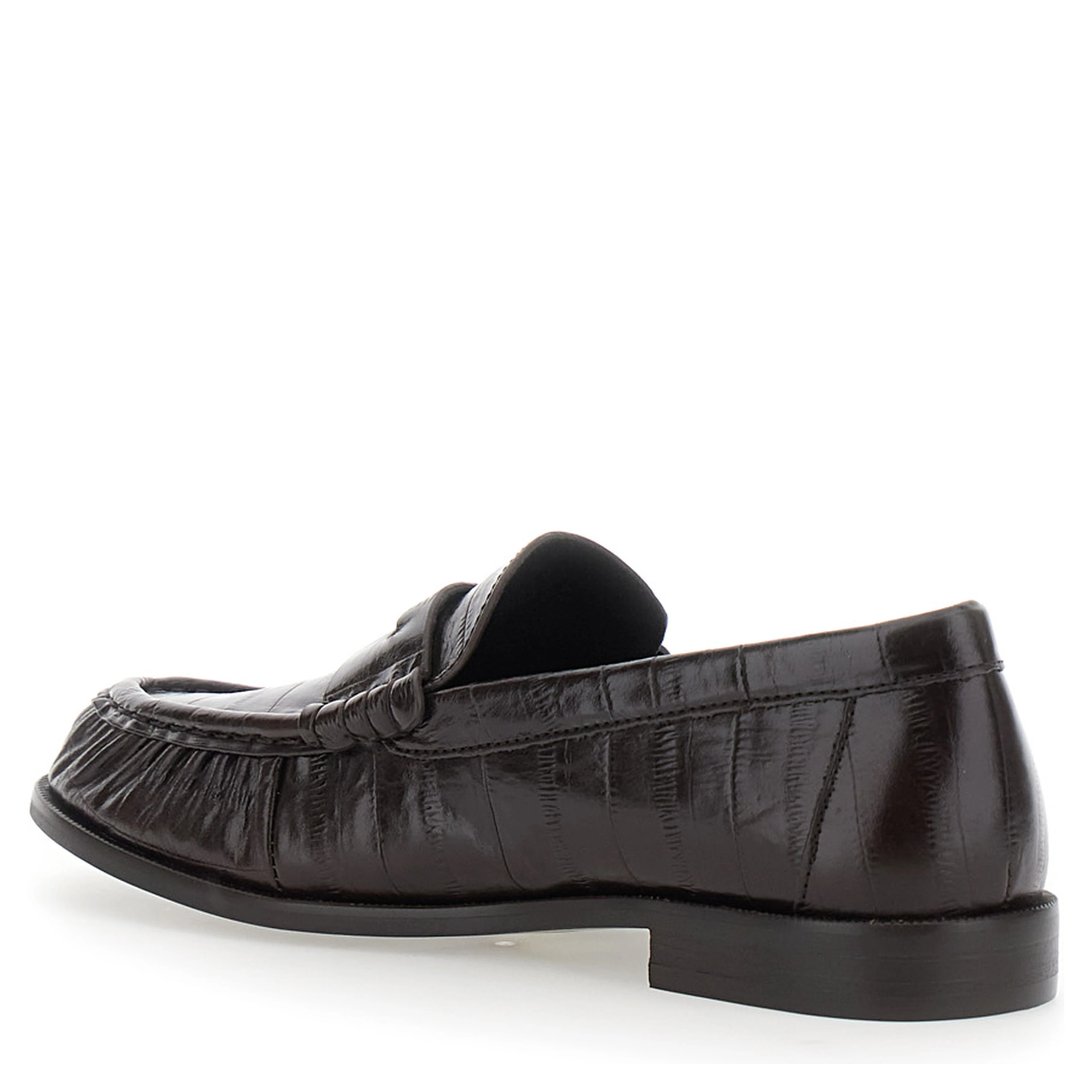 Stallone black loafer with ruched toe in croc-effect leather for women