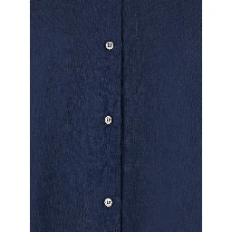 Blue Shirt with Classic Collar and Long Sleeves in Linen for Women