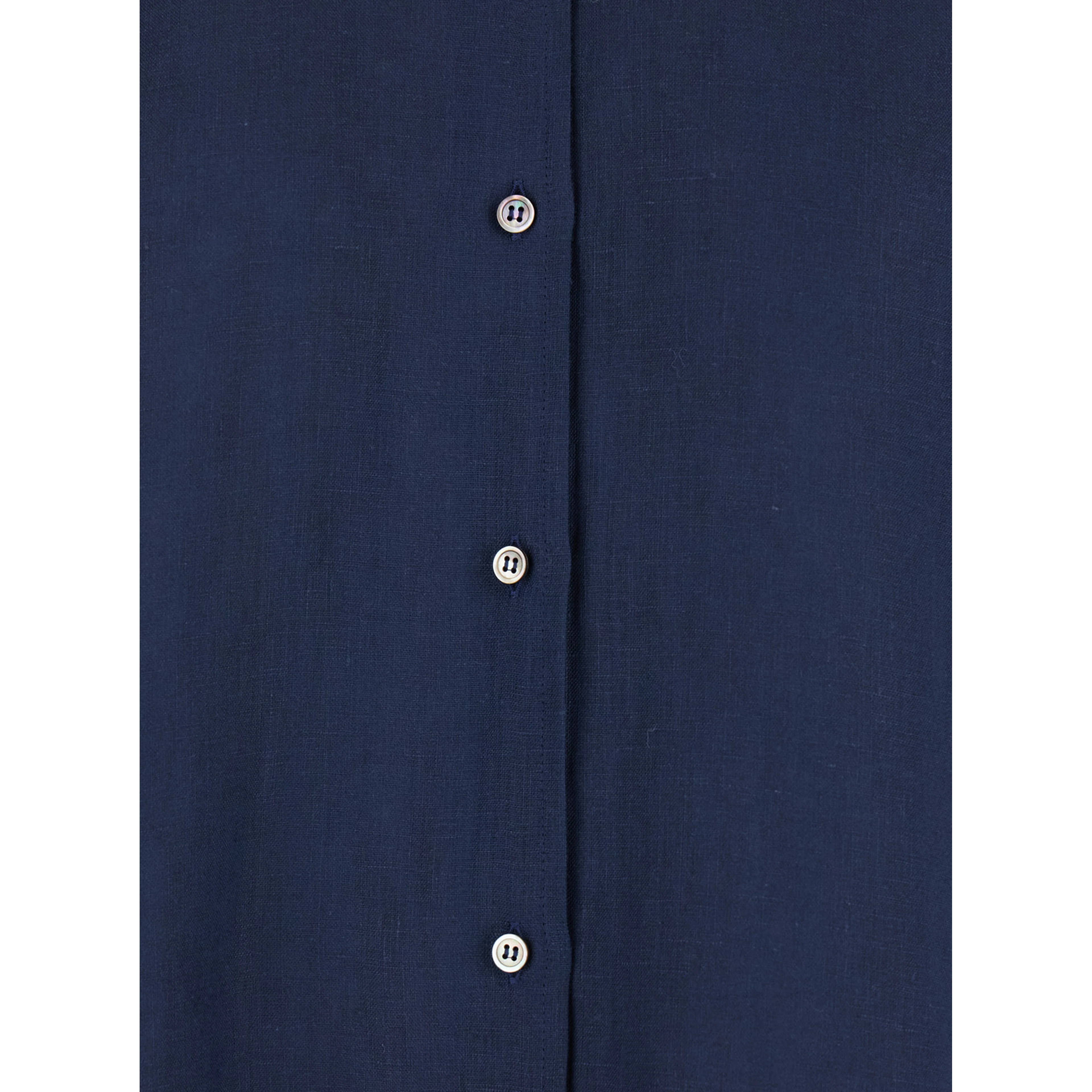 Blue Shirt with Classic Collar and Long Sleeves in Linen for Women