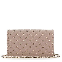 Pink Crossbody bag with Chain Strap and Rockstud All-Over in Leather for Women