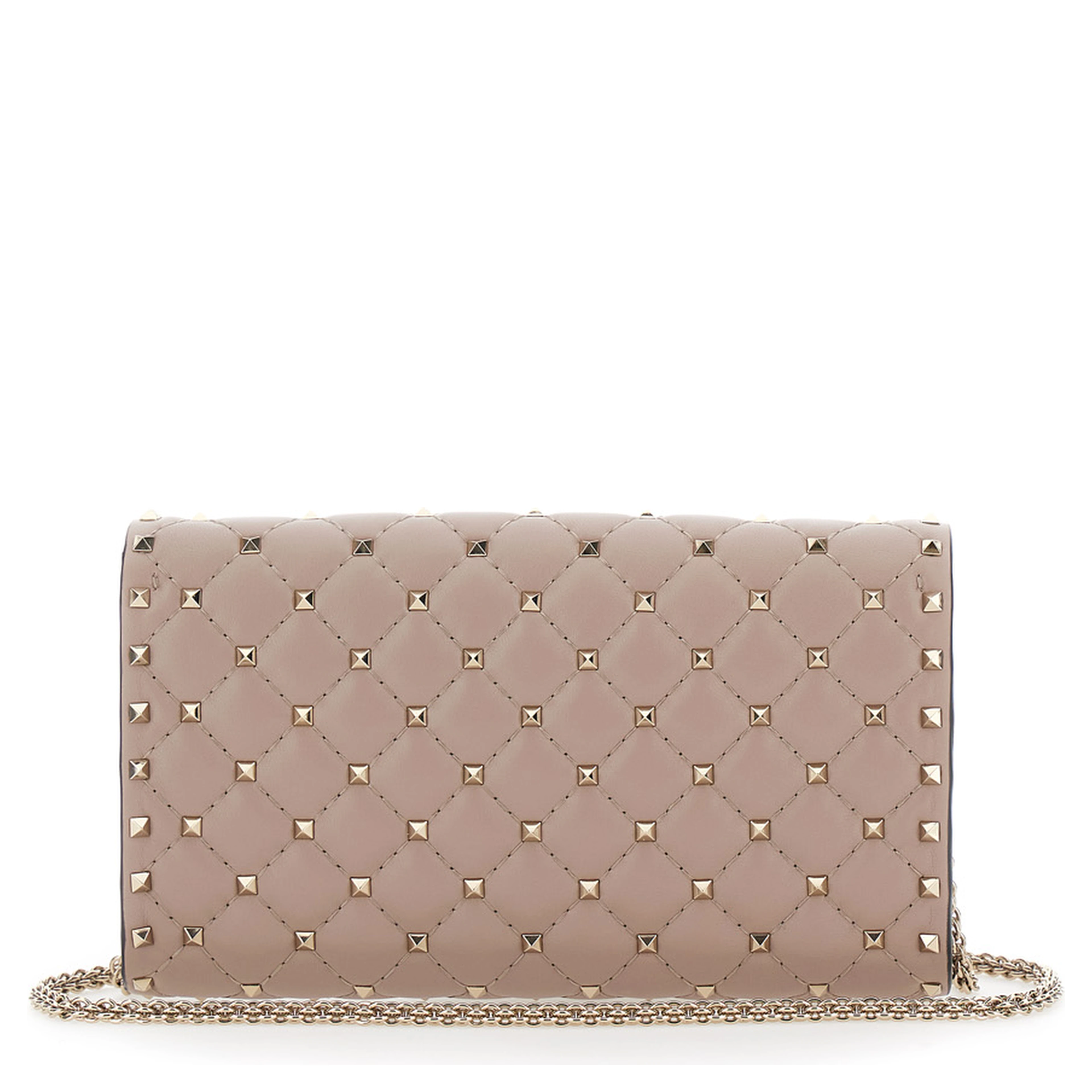 Pink Crossbody bag with Chain Strap and Rockstud All-Over in Leather for Women
