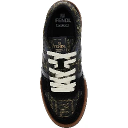 Sneaker Match with Logo Patch on the Tongue and FF All-Over Motif in Brown Leather for Men