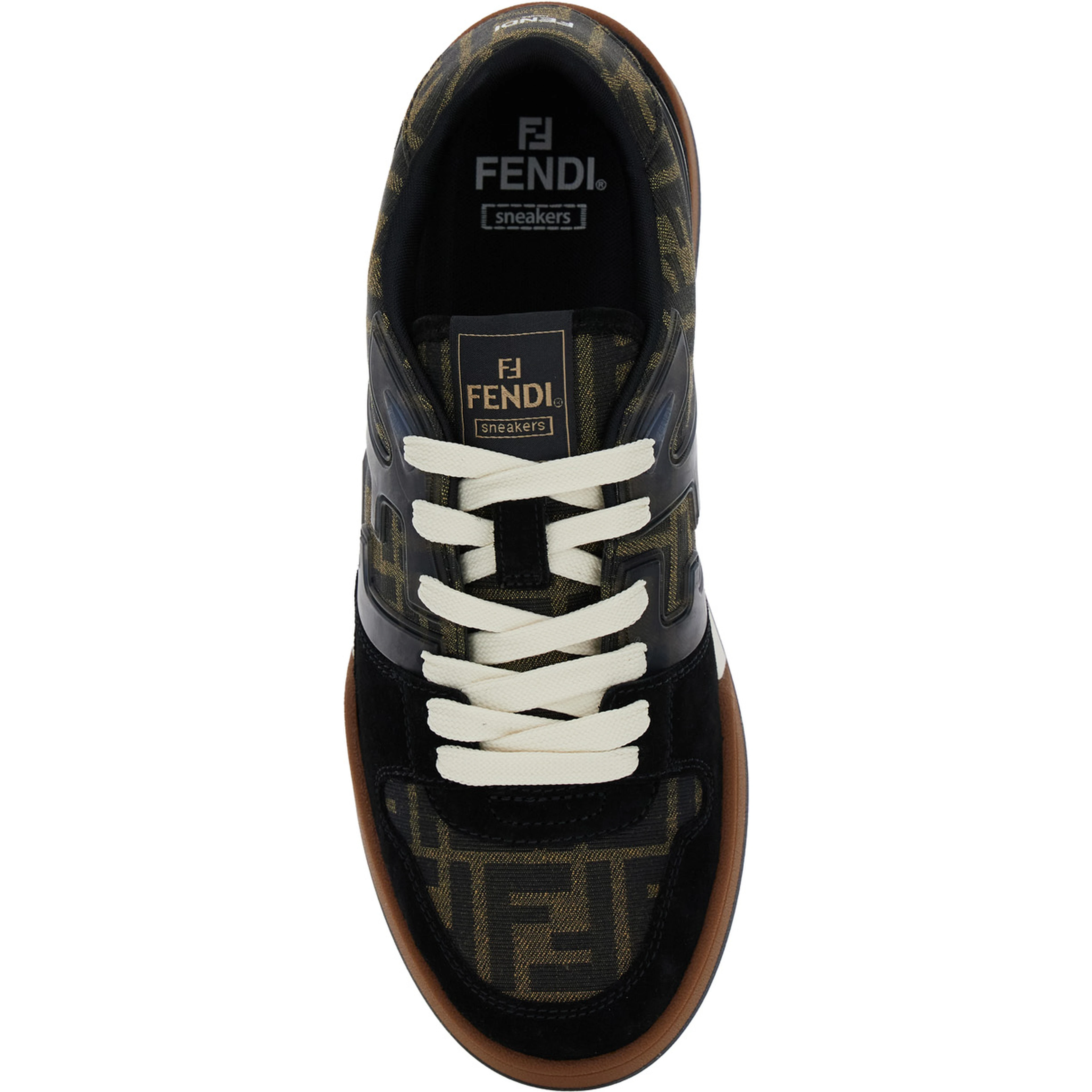 Sneaker Match with Logo Patch on the Tongue and FF All-Over Motif in Brown Leather for Men