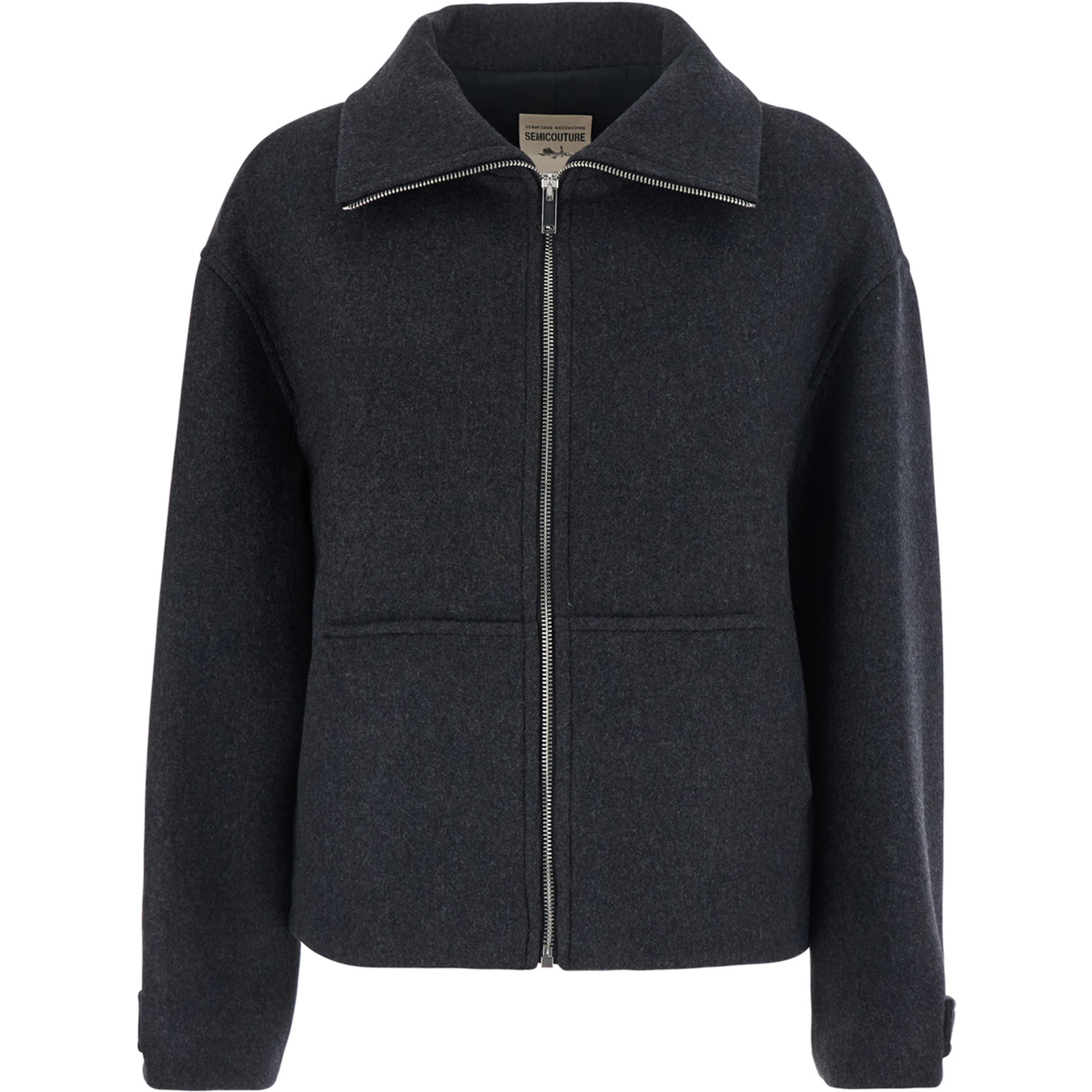 Jeanie Grey Jacket with classic collar and buttoned cuffs in wool for women