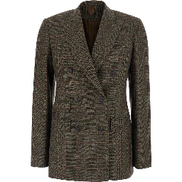 DESERTO dark brown Double-breasted Jacket with Peak revers and check Motif in wool for women