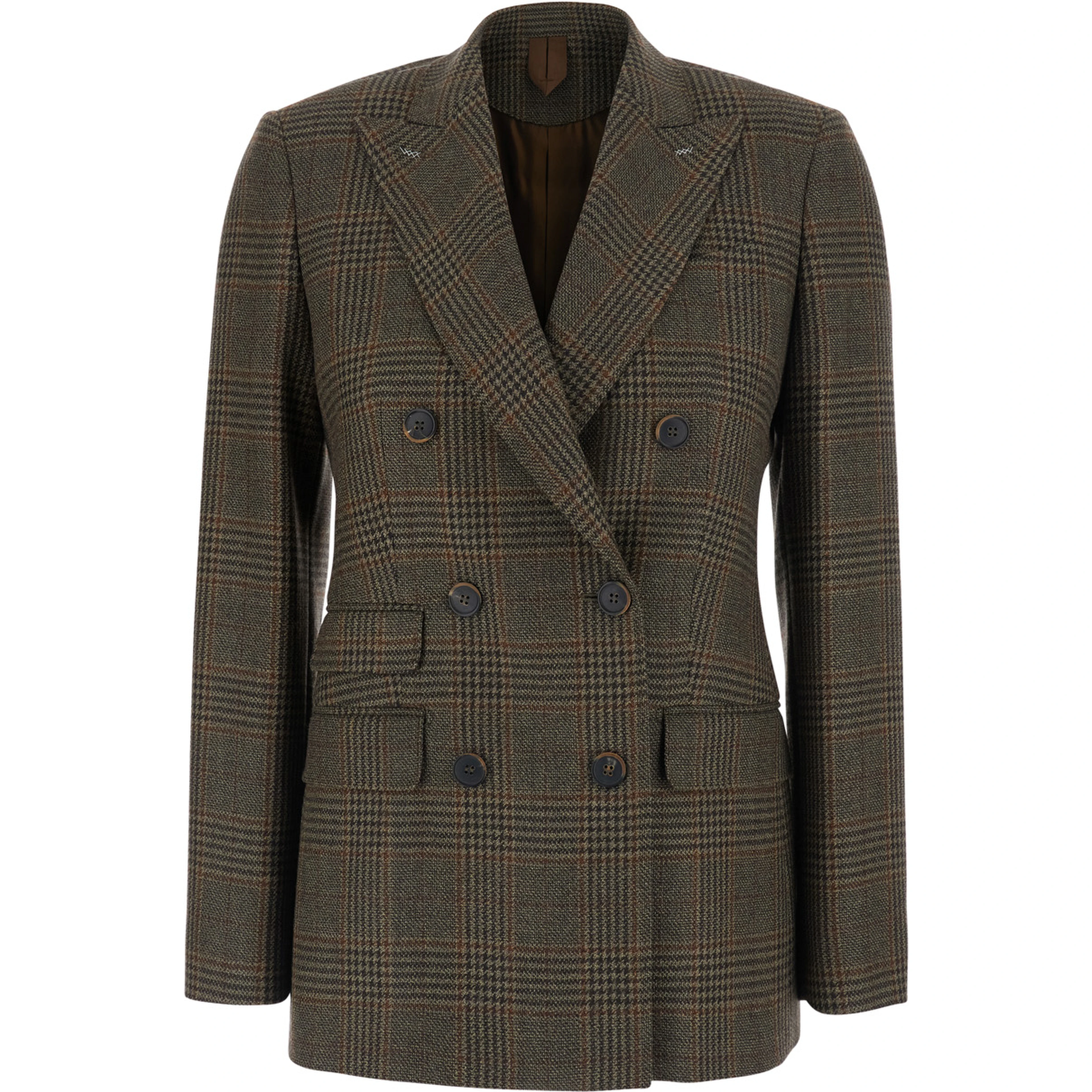 DESERTO dark brown Double-breasted Jacket with Peak revers and check Motif in wool for women