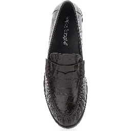 Stallone black loafer with ruched toe in croc-effect leather for women